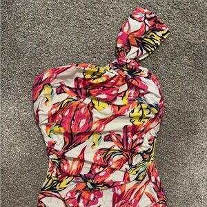 Carmen Marc Valvo Floral Bow One-Shoulder Swimsuit